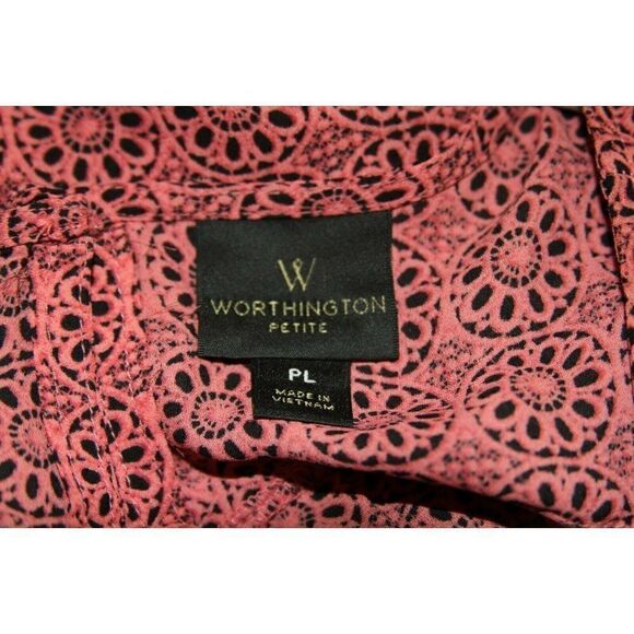 Worthington Print Blouse Cold Shoulder Pink Floral Long Sleeves Womens Petite L - Picture 5 of 8